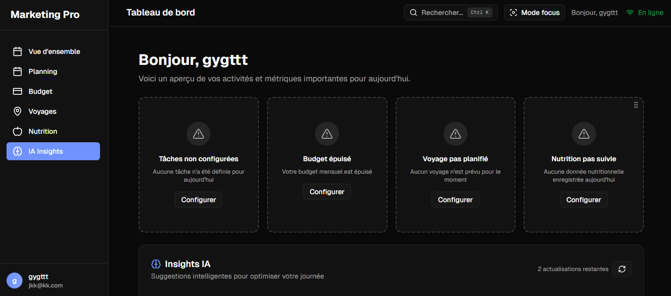 Capture d'écran du projet Dashboard marketing